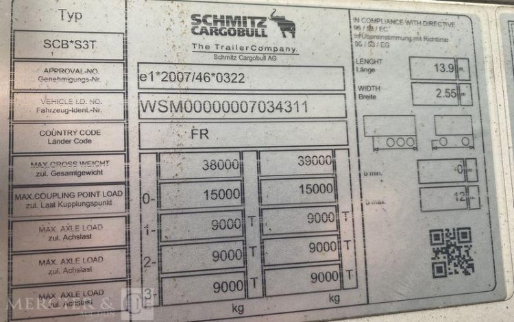 SCHMITZ SEMI REMORQUE PLSC KIT CHARIOT EMBARQUE – PTAC 38T – AN 2021  GC-198-JB