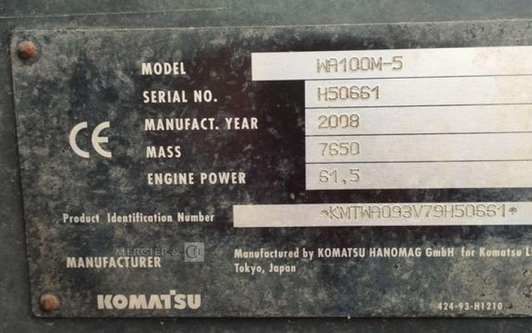 KOMATSU CHARGEUSE ARTICULEE WA100M – DIESEL 700L – 6114 HEURES – ANNEE 2008  KOWA