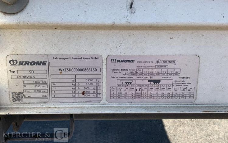 KRONE SEMI REMORQUE PLSC 3 ESSIEU – PTAC 39T – ANNEE 2019  FD-428-XT