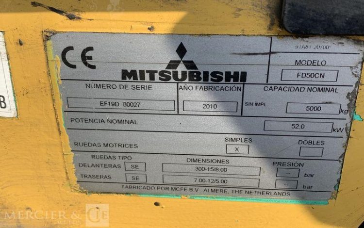 MITSUBISHI CHARIOT ELEVATEUR FD50CN  DIESEL – HAUTEUR DE LEVEE 3,3M – CAPACITE 4,5T -8461 H  80027