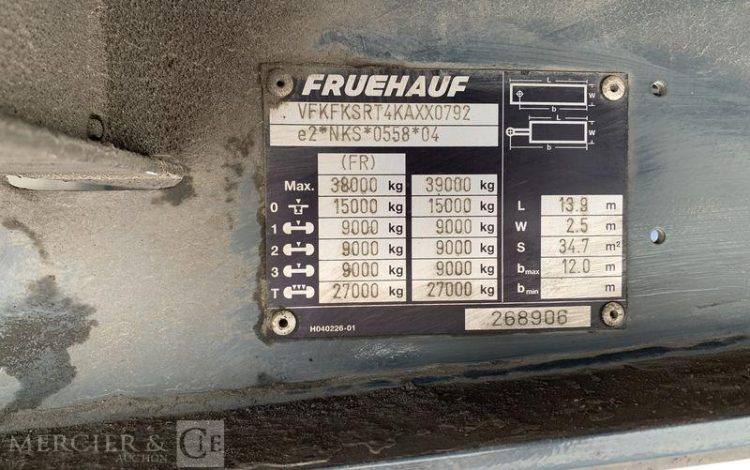 FRUEHAUF SEMI REMORQUE PLSC 3 ESSIEUX – PTAC 38T – ANNEE 2019  FF-393-NQ