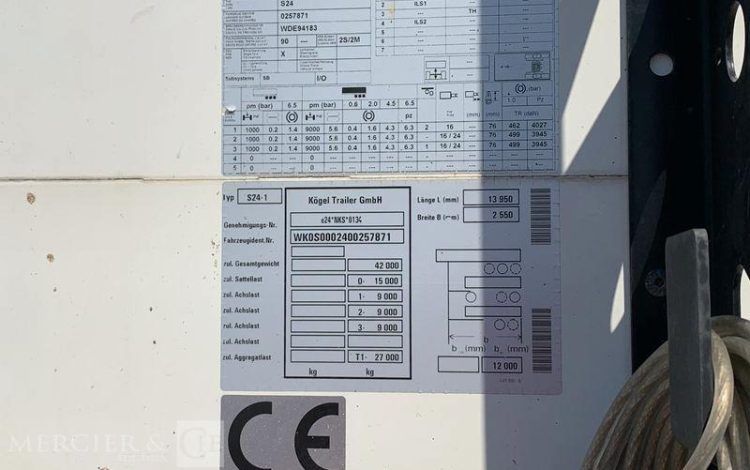 KOGEL SEMI REMORQUE BACHE 3 ESSIEUX – PTAC 42T – ANNEE 2021  FW-569-KY