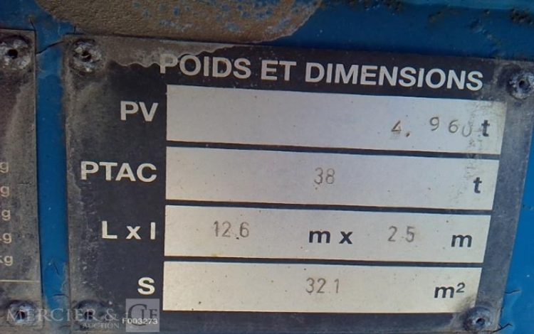 FRUEHAUF SEMI REMORQUE PORTE CONTAINER CHASSIS FIXE 3 ESSIEUX PTAC 38T – AN2007 BLEU CE-681-AC