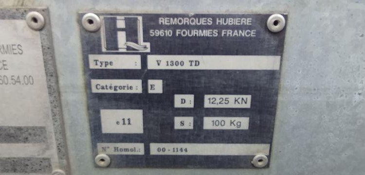 HUBIERE REMORQUE HUBIERE 1 ESSIEU PTAC 1T3 AVEC ECHAFAUDAGE  EV-282-PN