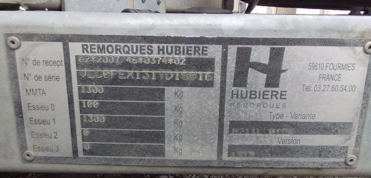 HUBIERE REMORQUE HUBIERE 1 ESSIEU PTAC 1T3 AVEC ECHAFAUDAGE  EV-282-PN