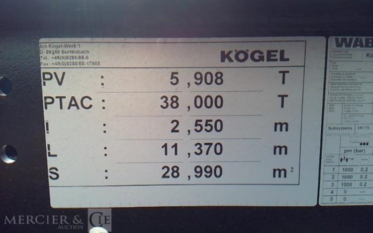 KOGEL SEMI REMORQUE PORTE CONTAINERS 3 ESSIEUX PTAC 38T 3392 KM NOIR GE-255-AP