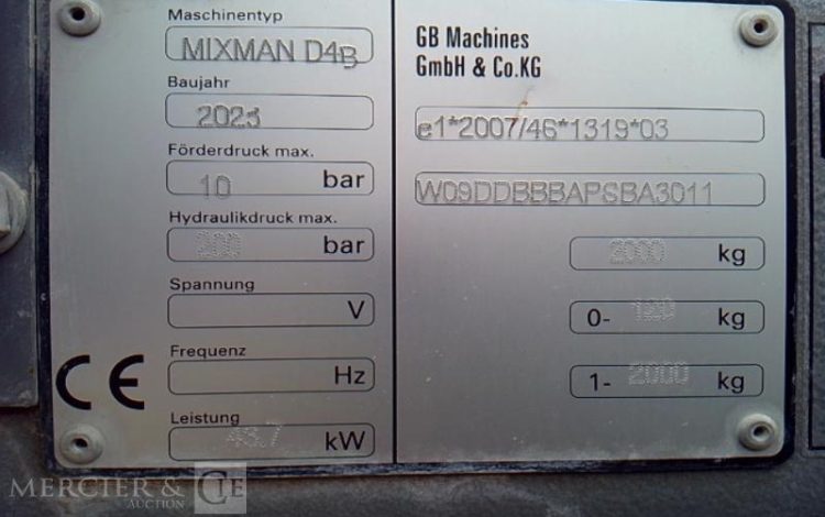 MIXMAN REMORQUE MALAXEUSE G&B D4BD-H-HP 1 ESSIEU PTAC 2000KG GRIS GN-279-TX