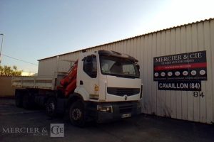 RENAULT PREMIUM LANDER 450 DXI BENNE GRUE RIDELLES 8X4 PTAC 32T 17185H BLANC AA-084-JB