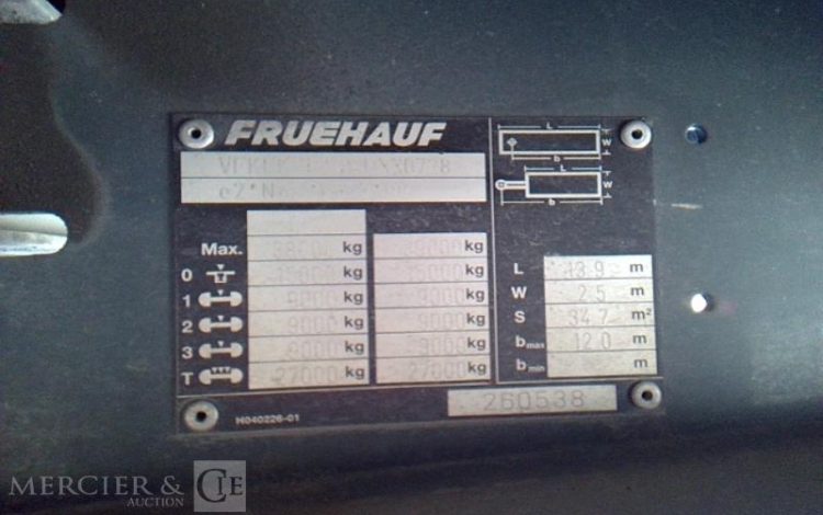 FRUEHAUF SEMI REMORQUE BACHE 3 ESSIEUX PTAC 38T GRIS EB-862-GZ