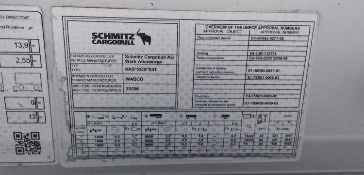 SCHMITZ SEMI REMORQUE BACHEE SCHMITZ SCS 24L  – 3 ESSIEUX – PTAC : 38 TONNES  FA-767-GQ