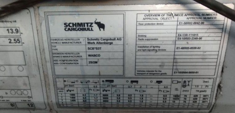 SCHMITZ SEMI REMORQUE BACHEE SCHMITZ – 3 ESSIEUX – PTAC : 38 TONNES  CX-919-WK