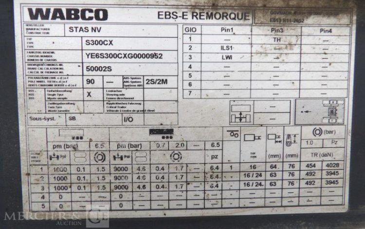 STAS SEMI REMORQUE BENNE BASCULANTE S300CX 3 ESSIEUX – PTAC : 38 T – ANNEE 2016  EC-148-XT