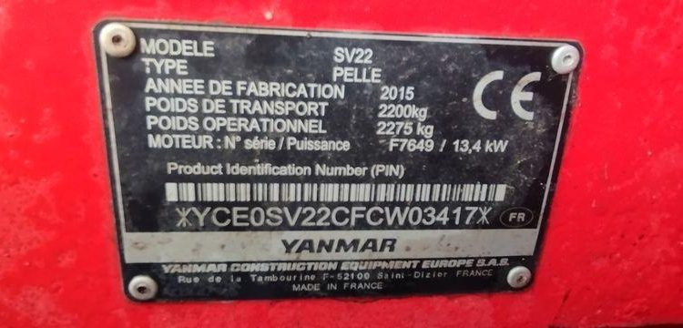 YANMAR MINIPELLE SUR CHENILLES SV22 DIESEL  W03417SV22